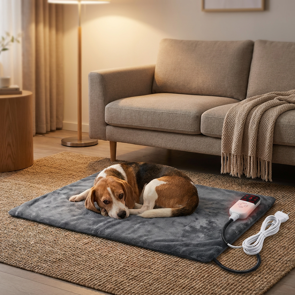 Mata grzewcza dla psa i kota 45 x 70 cm z regulacją temperatury i timerem – szara