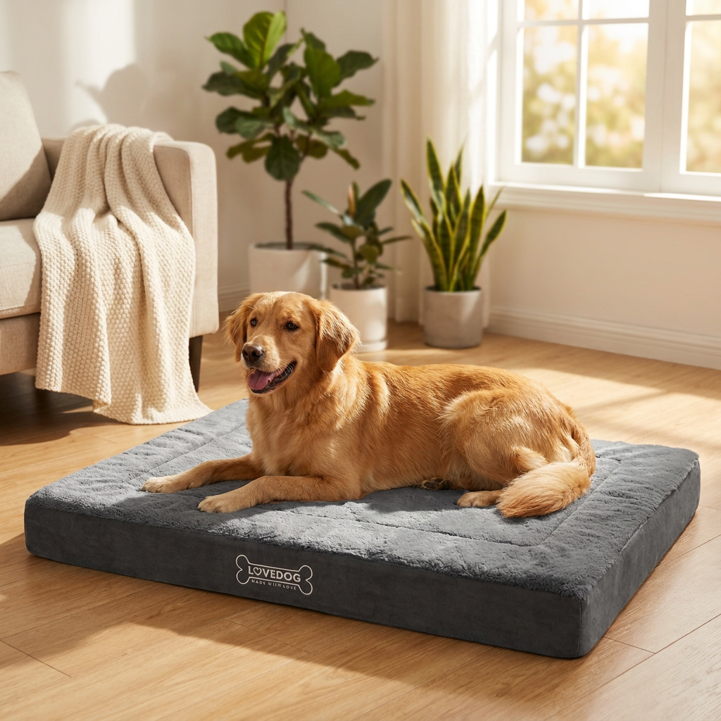Lovedog Legowisko ortopedyczne dla psa 90x60 cm, pianka Egg, do 25 kg – szare