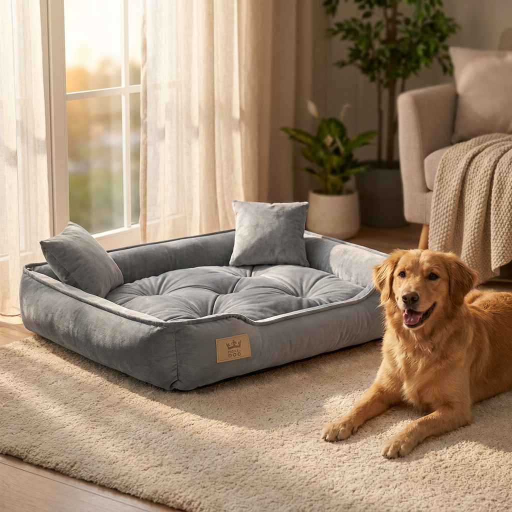 Royal Dog legowisko dla psa i kota 100x75 cm welurowe z 2 poduszkami, rozmiar L – szare