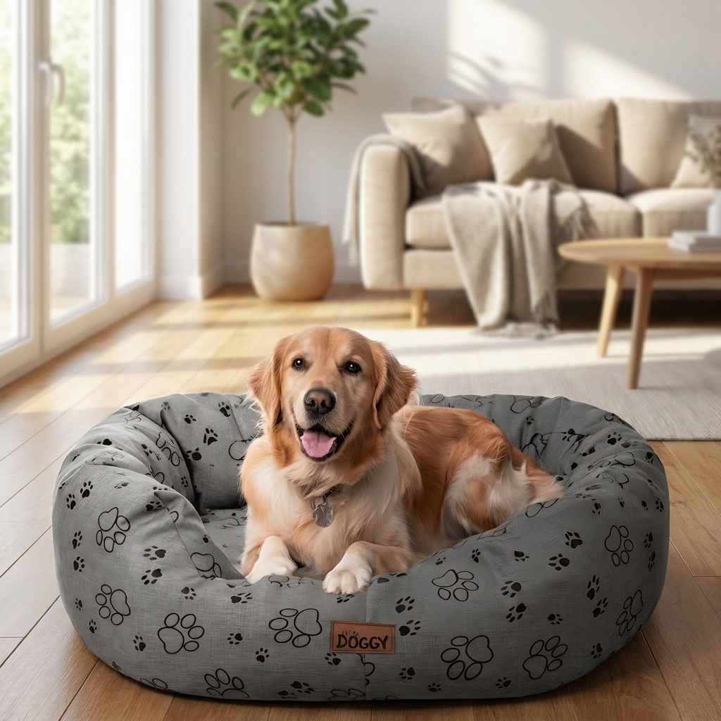 Doggy Legowisko dla dużego psa XXL 114x94 cm owalne, wodoodporne, wyjmowany materac – szare