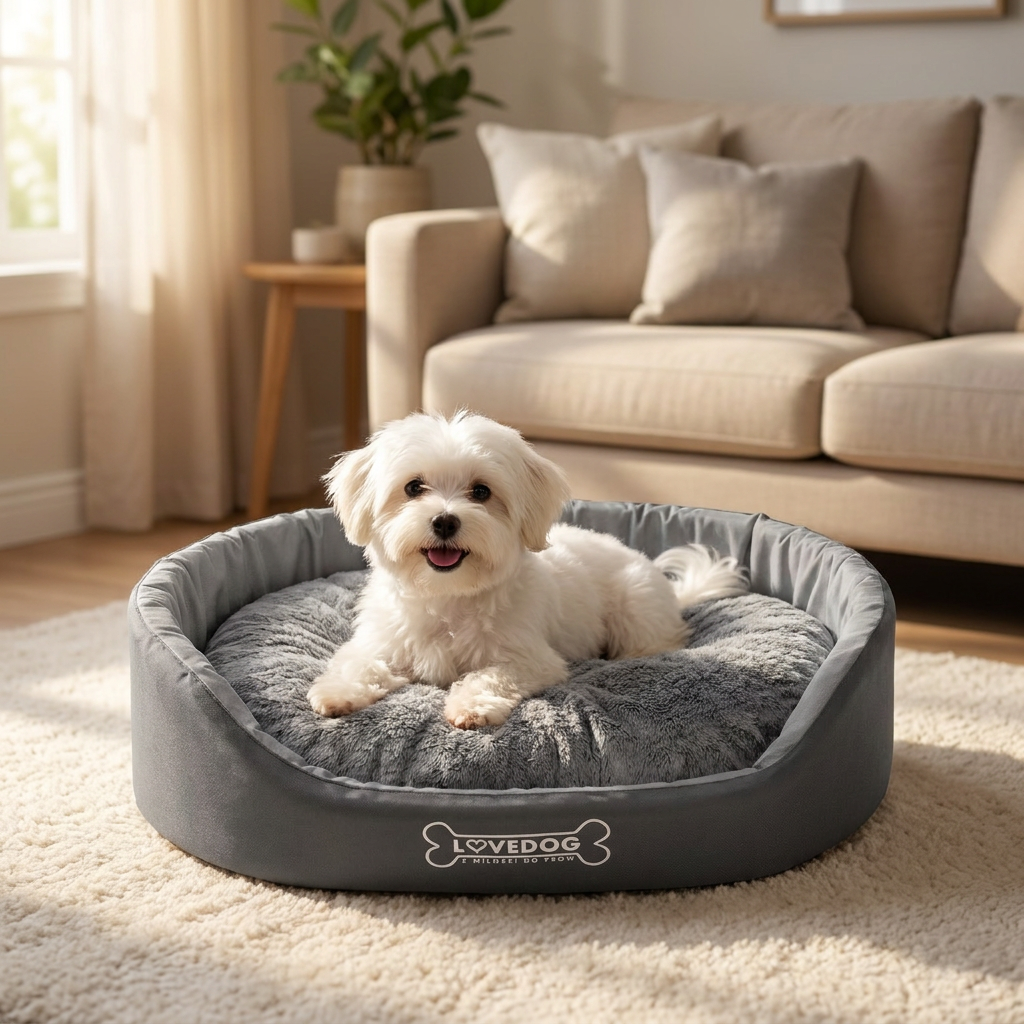 LOVEDOG Legowisko dla psa i kota Royal M 60 x 50 cm, owalne, antyalergiczne – czarne