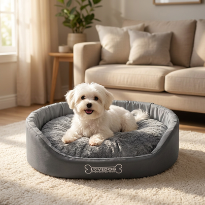 LOVEDOG Legowisko dla psa i kota Royal M 60 x 50 cm, owalne, antyalergiczne – czarne