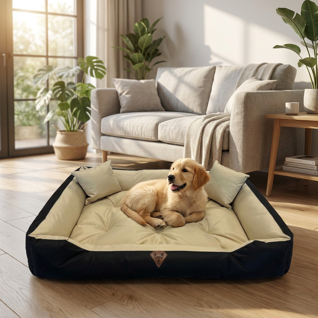 Dogs4life Legowisko kanapa dla psa 100 x 75 cm z Cordury, wodoodporne, duży pies – beżowe