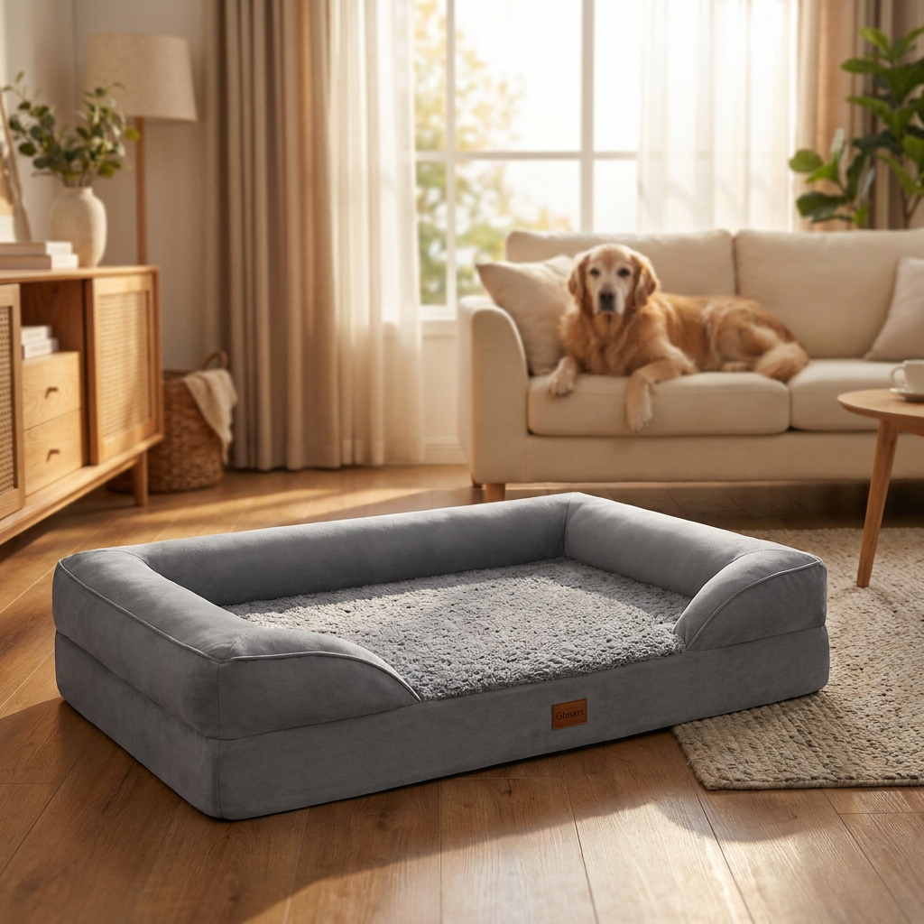 Gimars Legowisko ortopedyczne dla dużych psów XL 112 × 81 × 18 cm, pianka 28D – szare
