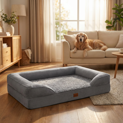 Gimars Legowisko ortopedyczne dla dużych psów XL 112 × 81 × 18 cm, pianka 28D – szare