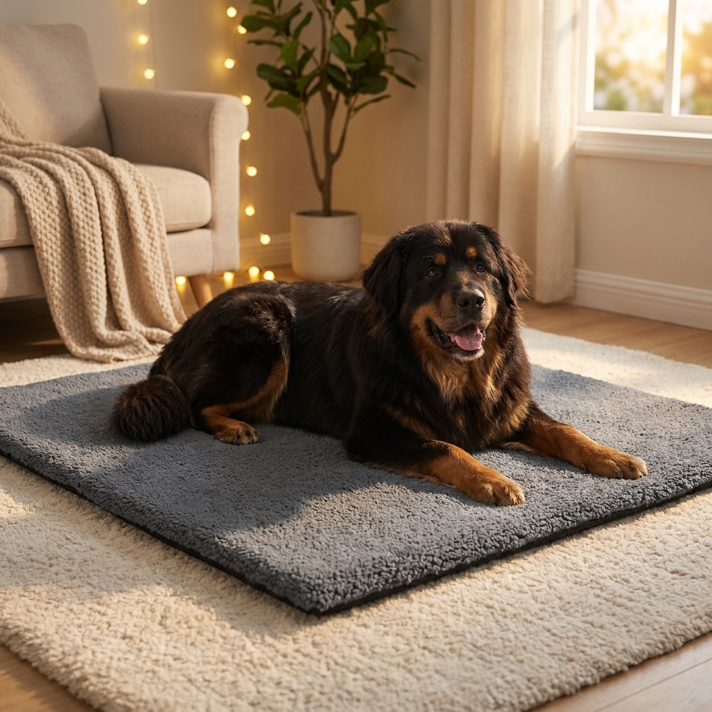 Mata termoizolacyjna dla psa 130x100 cm XXL z eko futrem, antypoślizgowa – szara