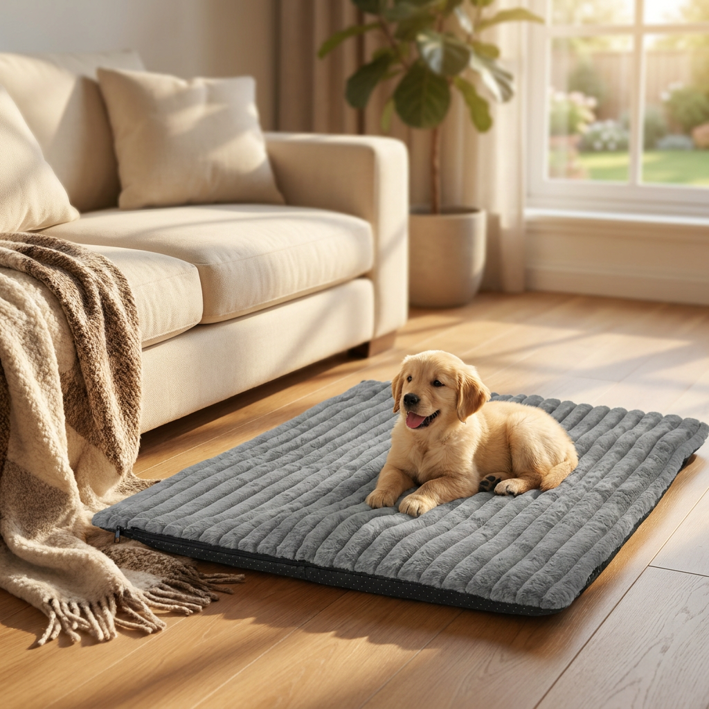 Mata termoizolacyjna dla psa i kota 100 x 70 cm z antypoślizgowym spodem – szara