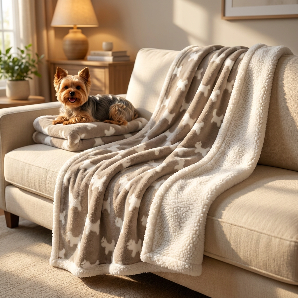 Dogguru Koc dla psa i kota 100 x 75 cm dwustronny, futerko i sherpa, rozmiar M – beżowy