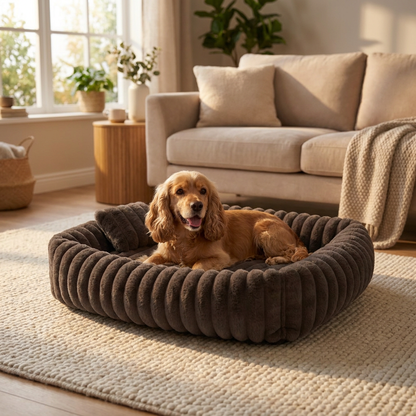 Dogguru Tola legowisko dla psa i kota 80x70 cm z poduszkami, futerko królicze – brązowe