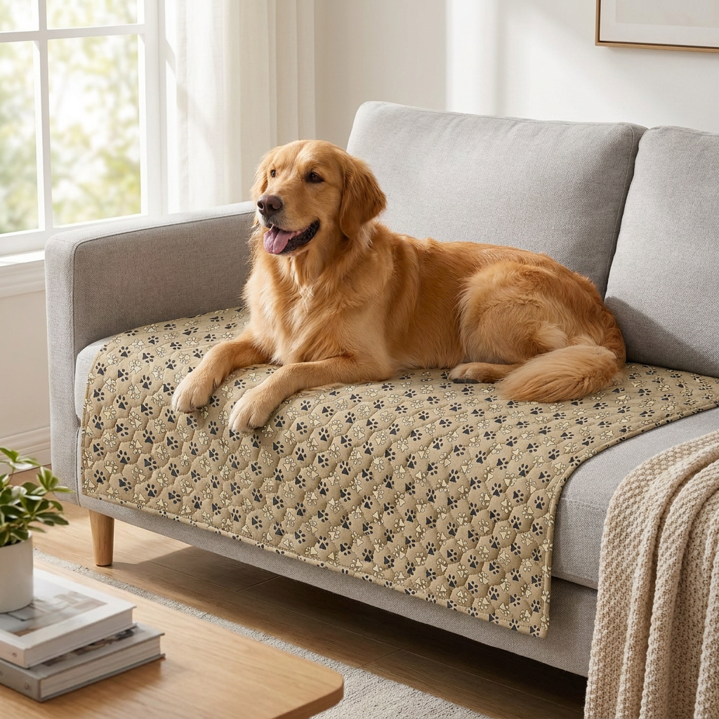 Dogguru wodoodporna narzuta na łóżko dla psa 150 x 90 cm, dwustronna mata XL – beżowa