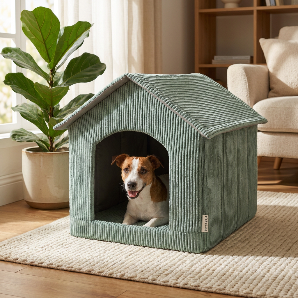 Petsona Buda dla psa piankowa 70 × 70 × 65 cm z wyjmowanym materacem, rozmiar XXL – zielona