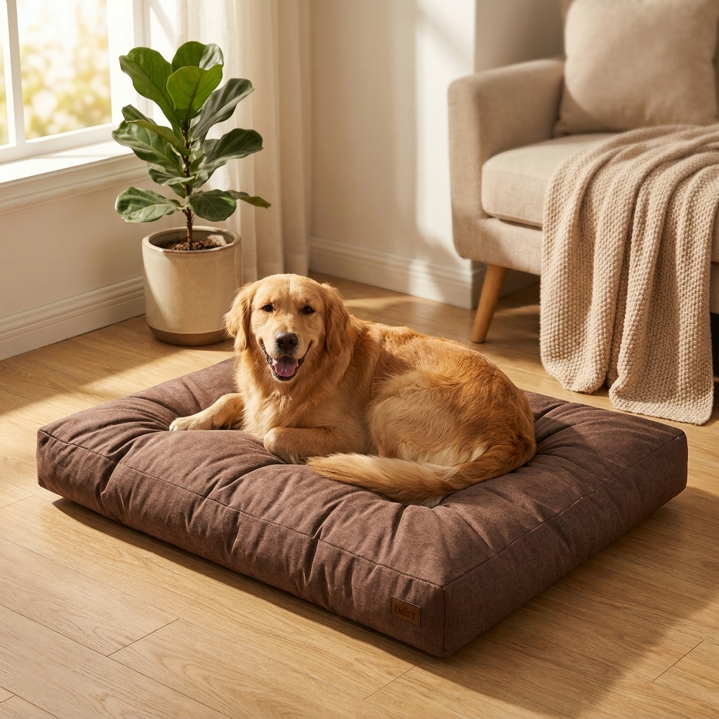 Materac dla psa 90x70 cm wodoodporny, grubość 12 cm, dla średnich psów – brązowy