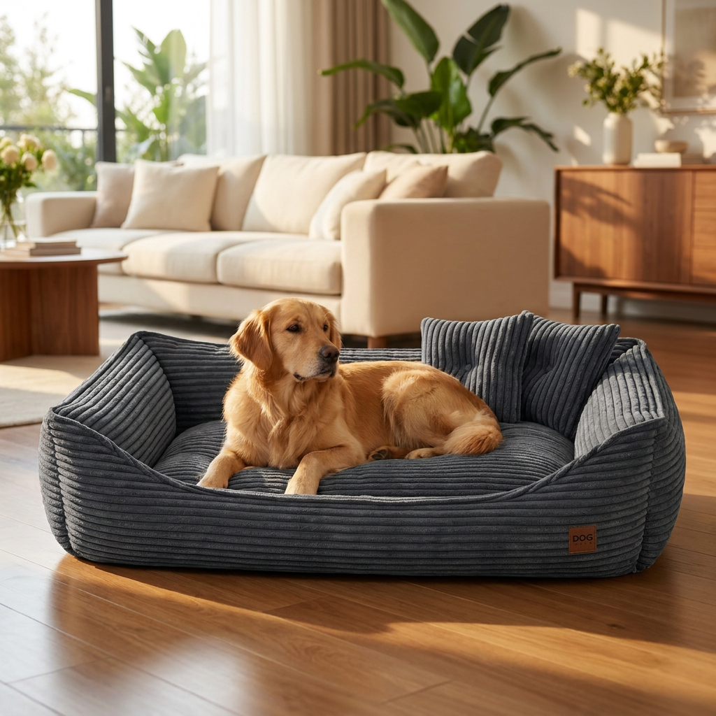 Legowisko dla psa sofa 90 x 60 cm z poduszkami, ściągany pokrowiec – owalne, szare