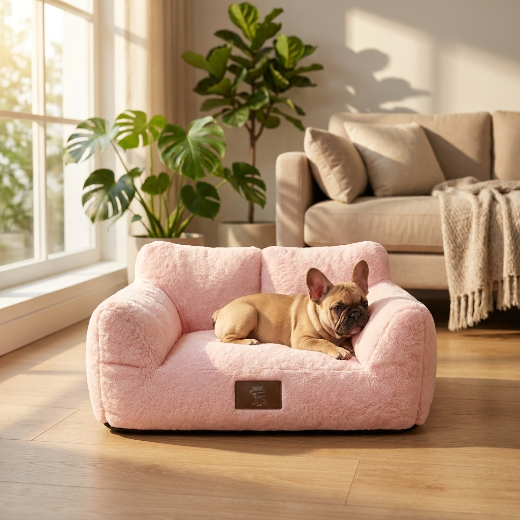 Legowisko sofa dla małego psa i kota 50 × 25 cm, plusz, zdejmowany pokrowiec – różowe