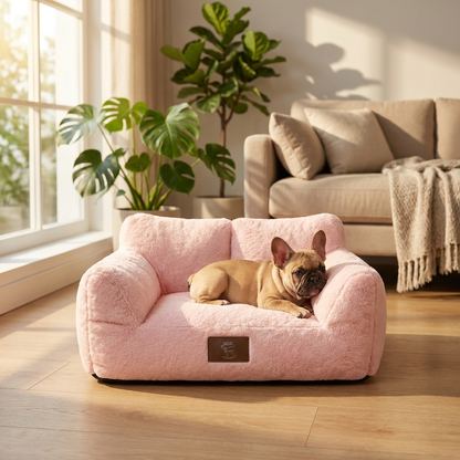 Legowisko sofa dla małego psa i kota 50 × 25 cm, plusz, zdejmowany pokrowiec – różowe