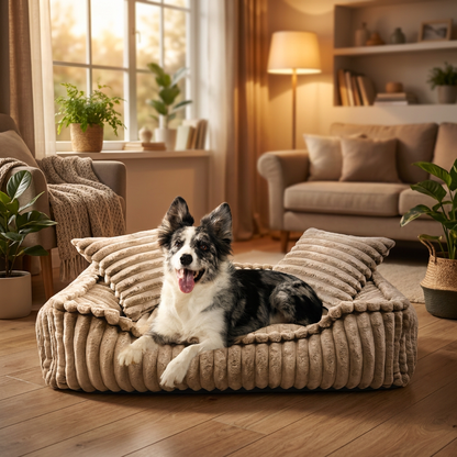 SYMA Legowisko dla psa kanapa Prestige Pet 100x70 cm, zdejmowany pokrowiec, dla dużego psa – beżowe