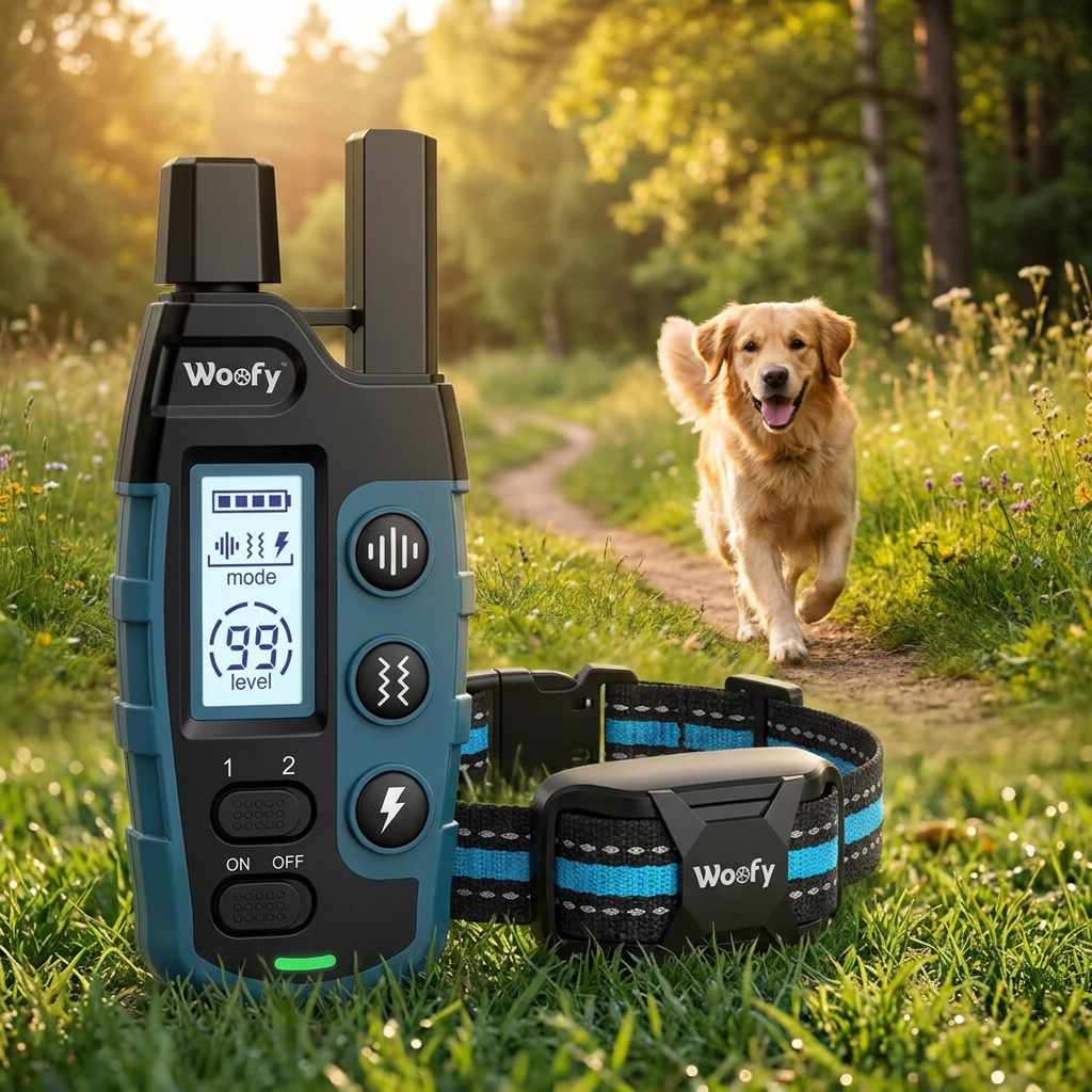 Woofy Obroża elektryczna dla psa treningowa z pilotem, zasięg 1000 m, IP67 – niebieska