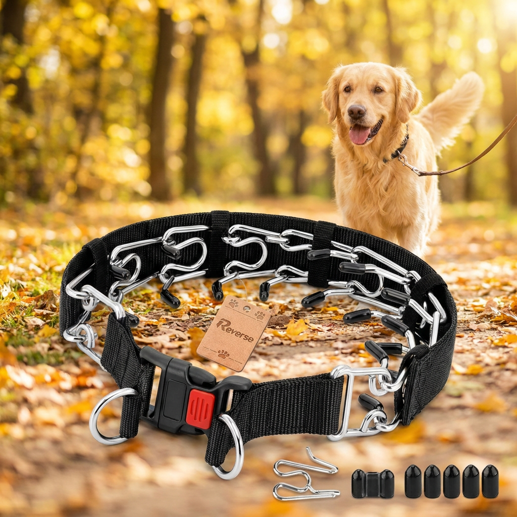 Obroża kolczatka dla psa stalowa z pokrowcem, regulowana 45–55 cm, zaciskowa – rozmiar L