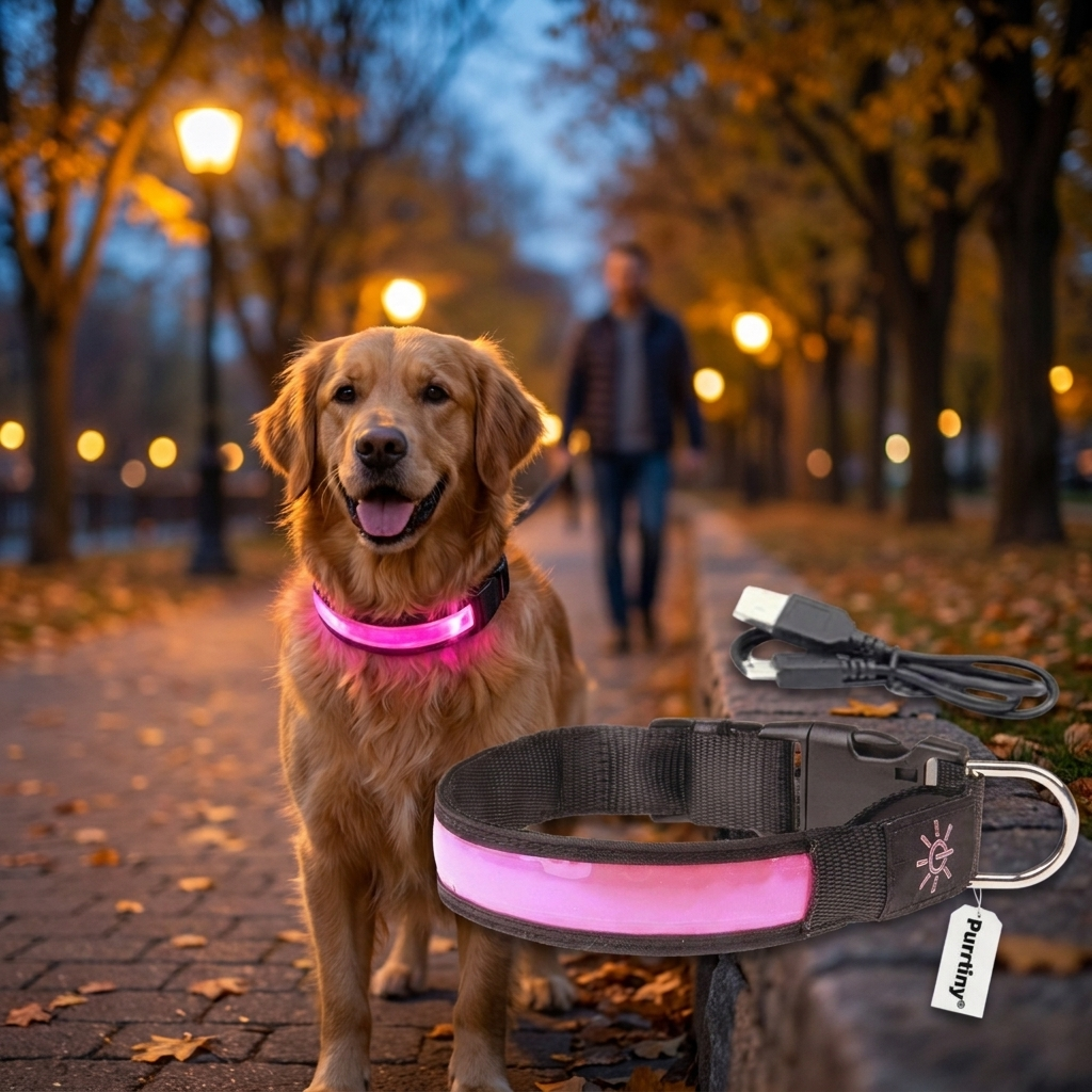 Purrtiny Obroża LED dla psa ładowana USB, świecąca, rozmiar L 44-54 cm – czarna