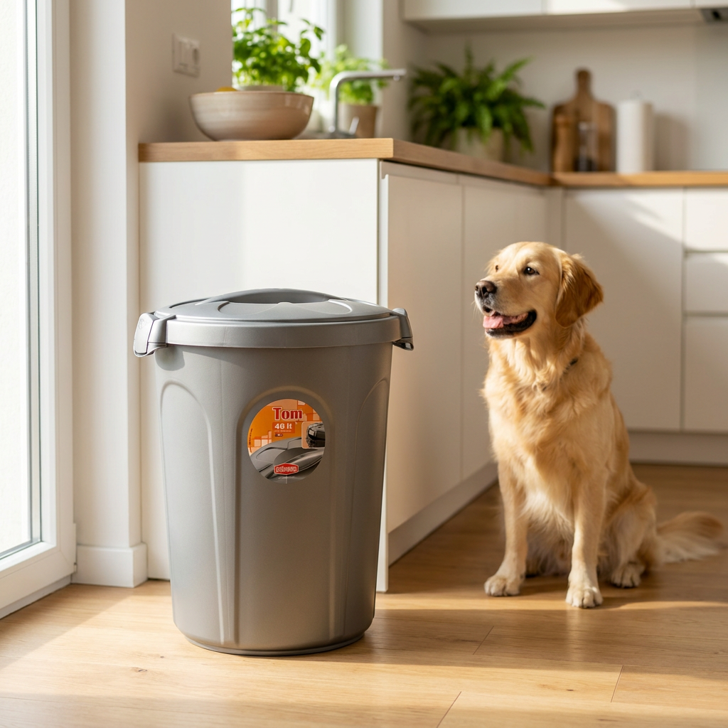 Zolux Pojemnik na suchą karmę dla psa TOM 46 l, plastikowy, zamykany na klipsy – szary