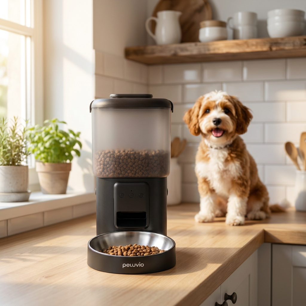 Peluvio Crispy automatyczny podajnik karmy dla psa 4,5 l z Wi-Fi i aplikacją – miska stalowa