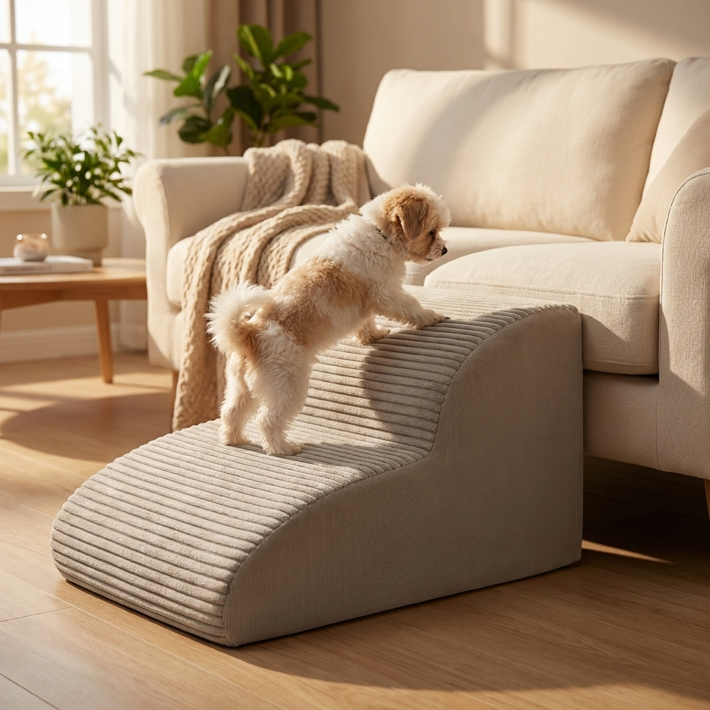 DOGGURU Schodki dla psa 2 stopnie 30 cm z antypoślizgowym spodem, do 15 kg – beżowe