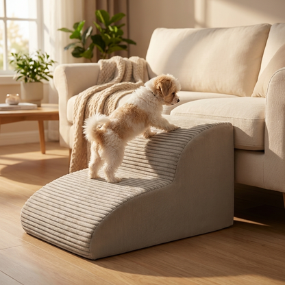 DOGGURU Schodki dla psa 2 stopnie 30 cm z antypoślizgowym spodem, do 15 kg – beżowe