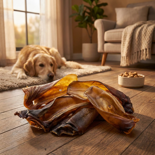 4DOGS Uszy wołowe suszone dla psa 10 szt. – naturalny gryzak, 100% ucho wołowe