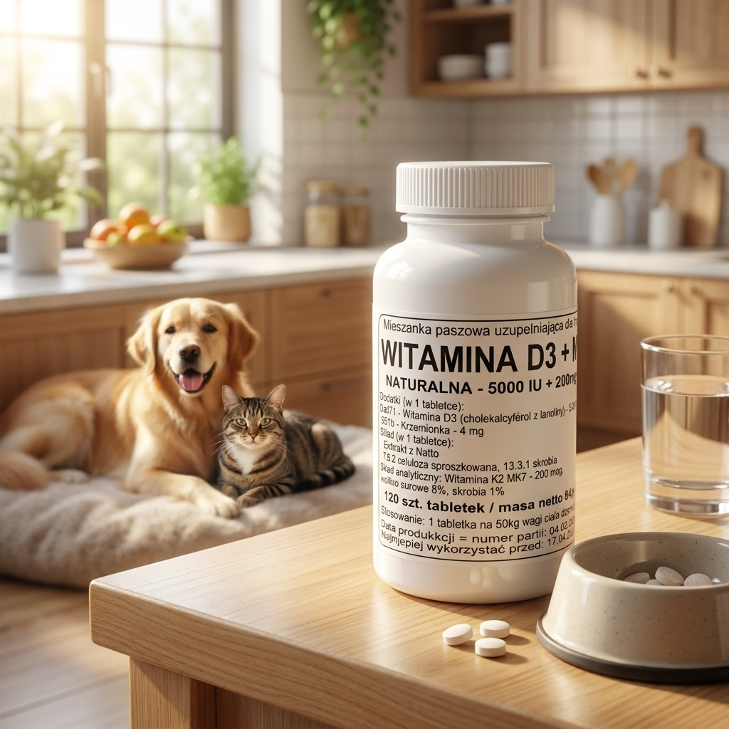 Podkowa Witamina D3 5000 IU + K2 MK-7 200 mcg dla psa i kota – kości i stawy, 120 tabletek