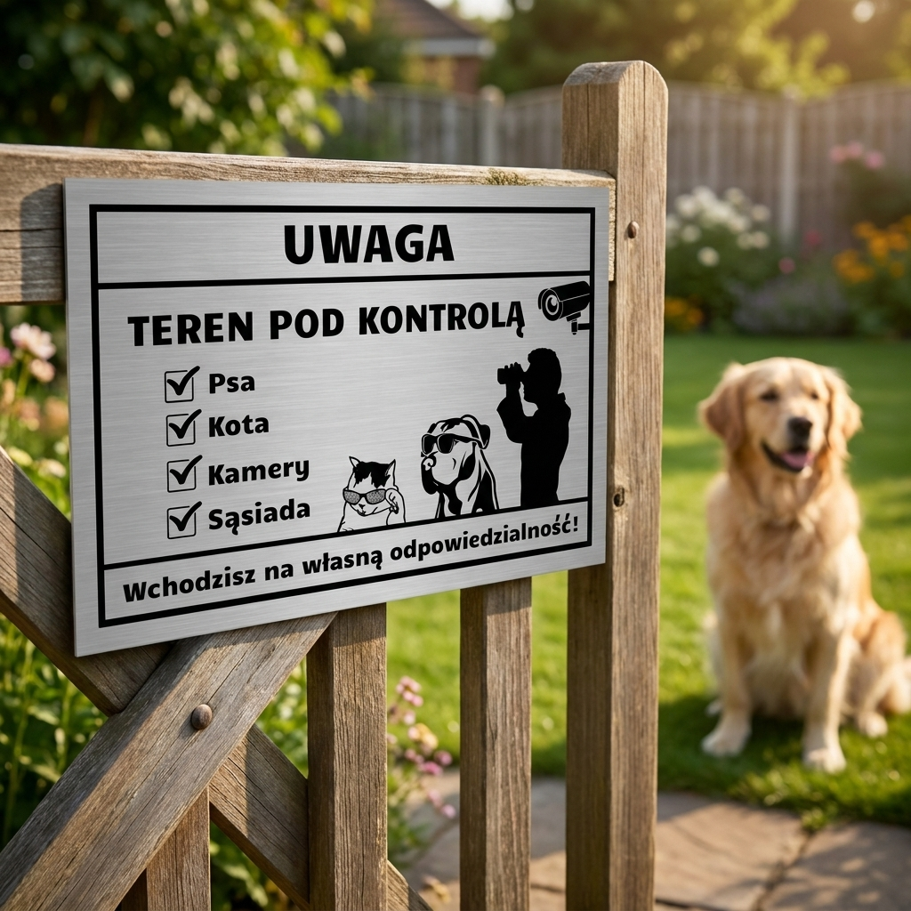 3dCity Tabliczka Uwaga pies kot monitoring sąsiad 30x20 cm aluminiowa na furtkę – czarny nadruk