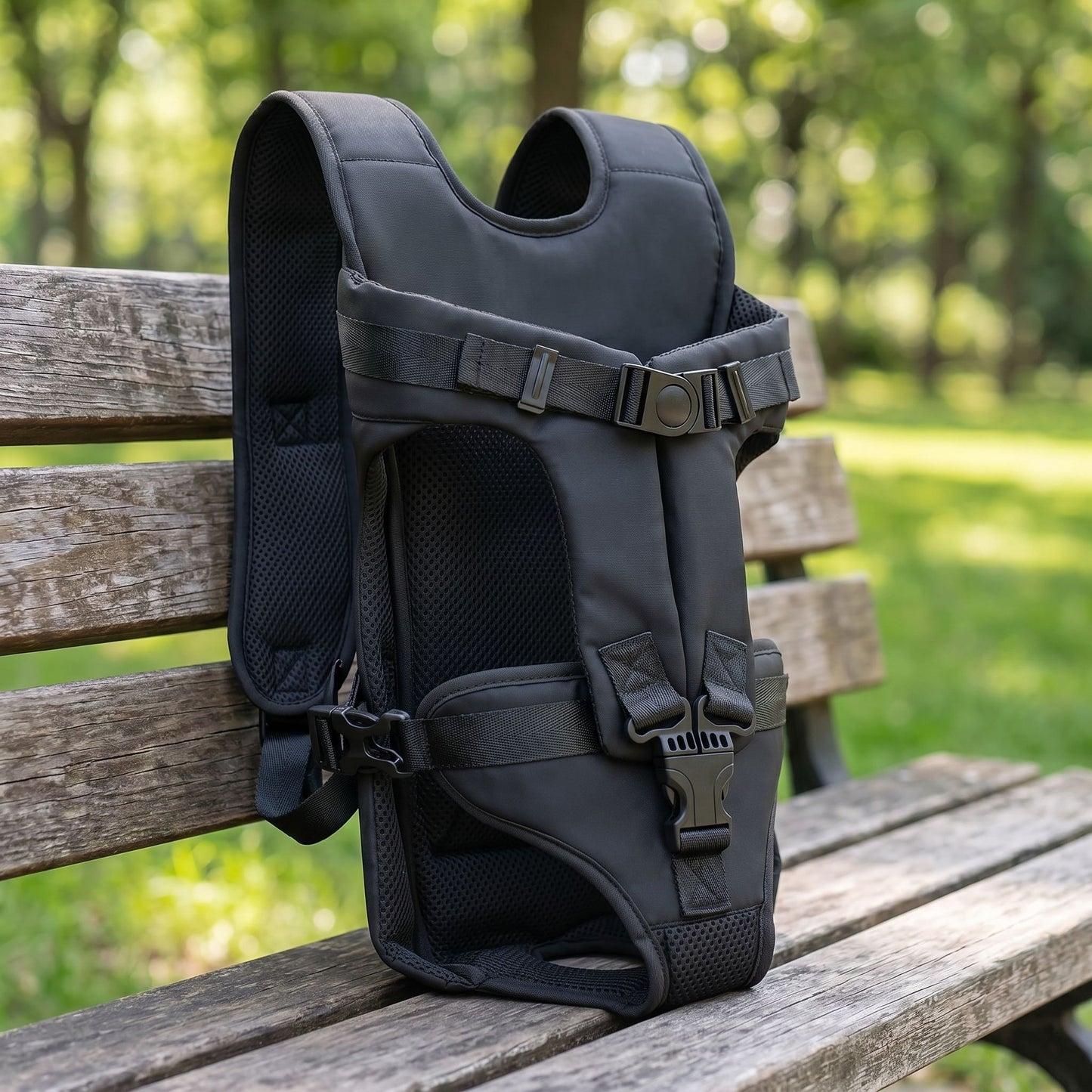 Dog carrier made of durable nylon with thick foam padding for comfort in outdoor and travel use.