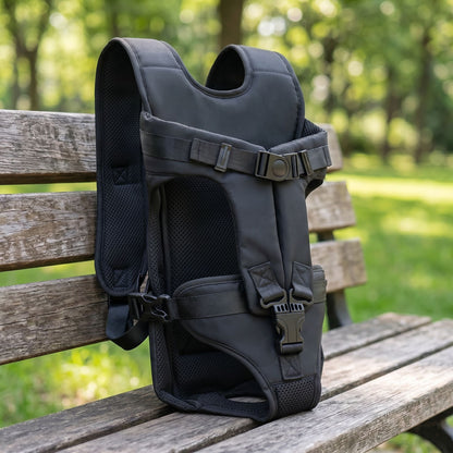 Dog carrier made of durable nylon with thick foam padding for comfort in outdoor and travel use.
