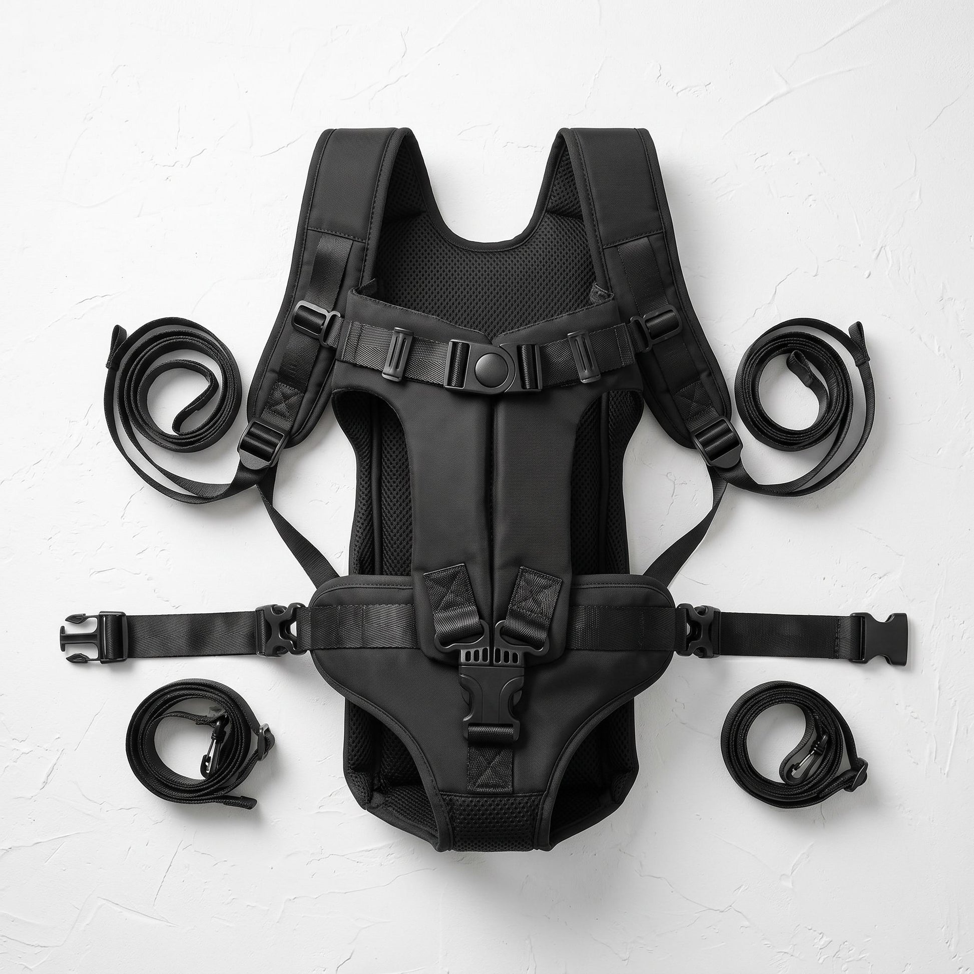 Overhead shot of dog carrier laid flat on textured surface highlighting foam thickness and nylon fabric.